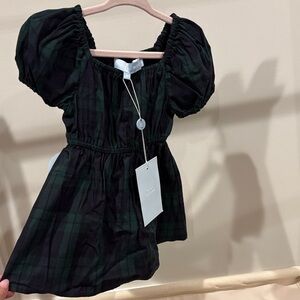 Hill House Home tiny Sienna dress, black and green tartan